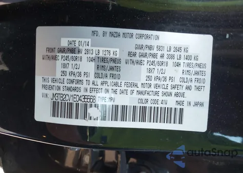 2014 Mazda Cx-9 Touring z USA, uszkodzony, nr VIN JM3TB2CV1E0435568